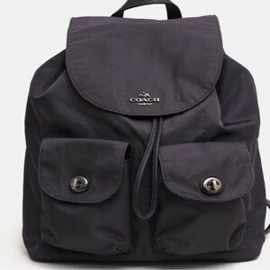 Coach Black Nylon Backpack with Turnlock Pockets and Leather Trim